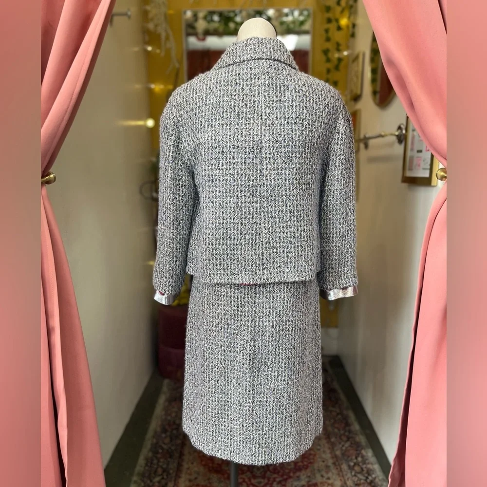 CHANEL Fantasy Tweed Jacket Gray and Metallic and Skirt Set